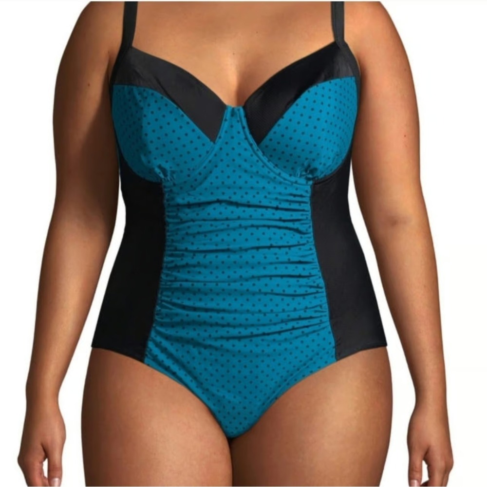 Terra and Sky bathing suit 3X Plus 24/26 Teal Black Tummy Control Beach Cruise